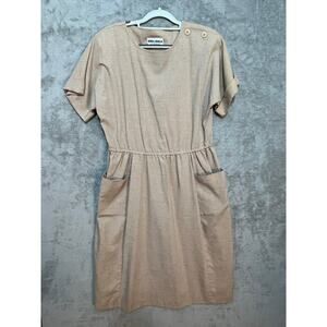 VTG Melissa Lane Dress Large Khaki Minimalist Lagenlook Modest Tradwife